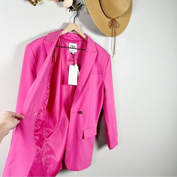 NWT ZARA Oversized One Button Blazer in Hot Pink Blogger Favorite Size X-Small - Picture 4 of 9
